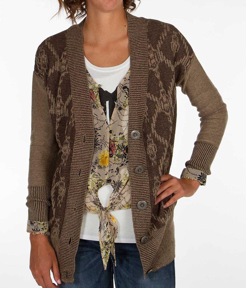 BKE Two-Tone Cardigan Sweater front view