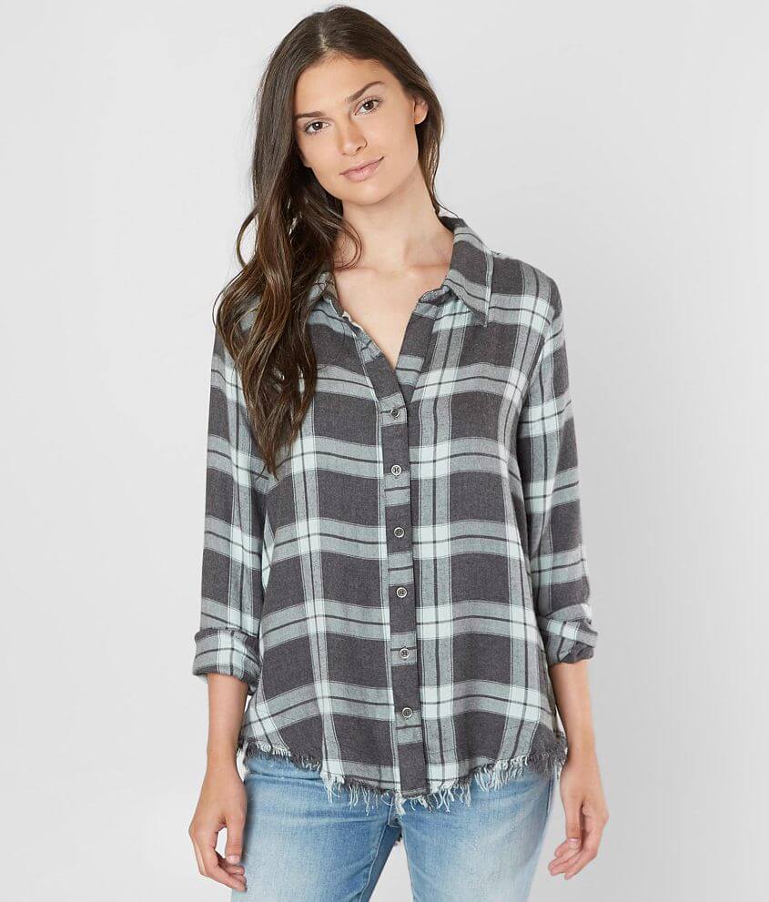 BKE Flannel Shirt - Women's Shirts/Blouses in Silt Green Charcoal Grey ...