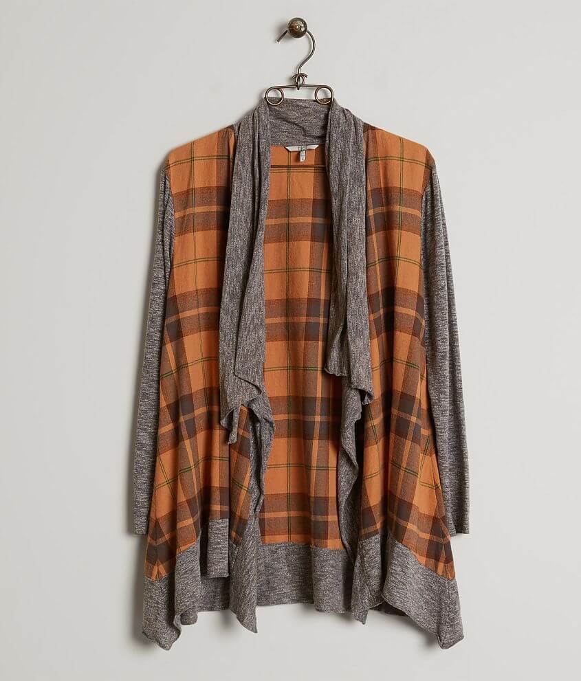 BKE Plaid Cardigan front view