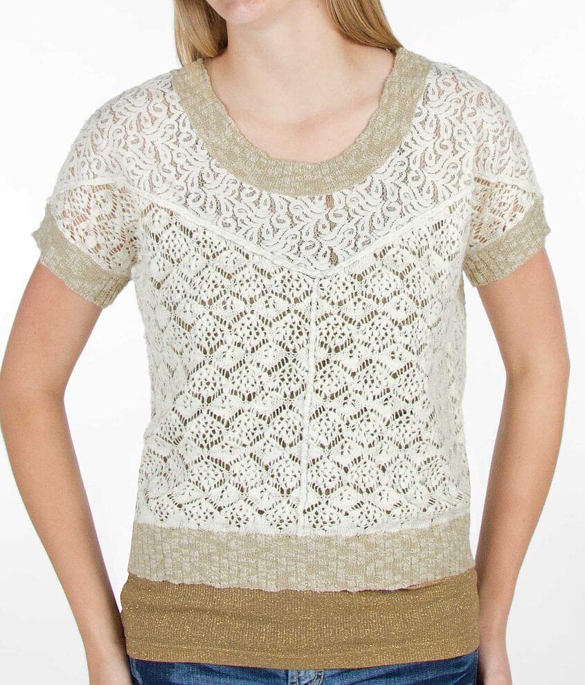 BKE Boutique Lace Yoke Sweater front view