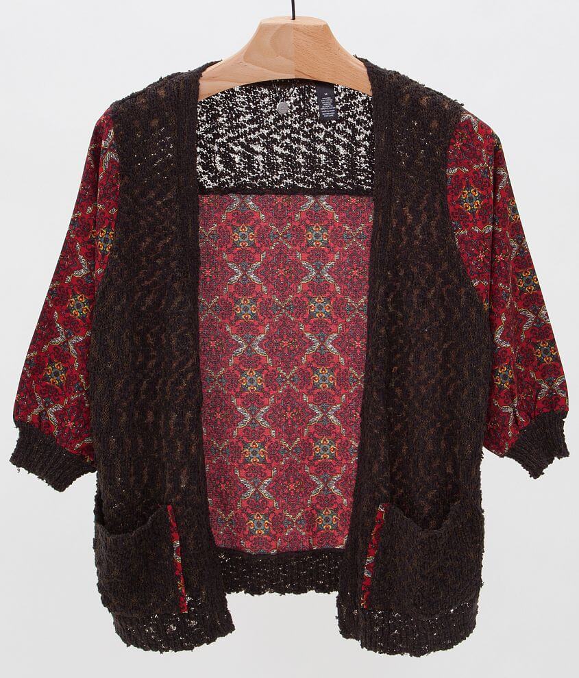 BKE Boutique Pieced Cardigan Sweater front view