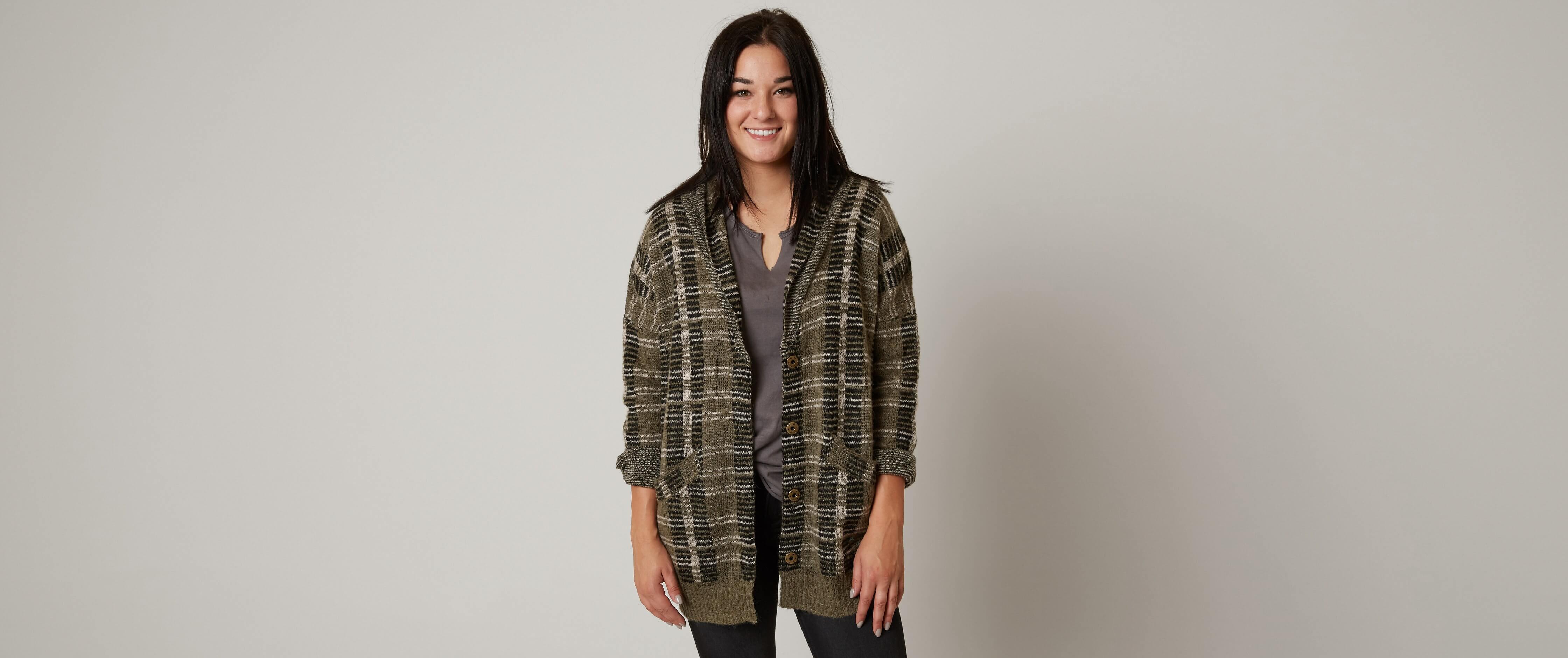 Gilded Intent Plaid Cardigan Sweater - Women's Sweaters in Hunter Green  Black | Buckle
