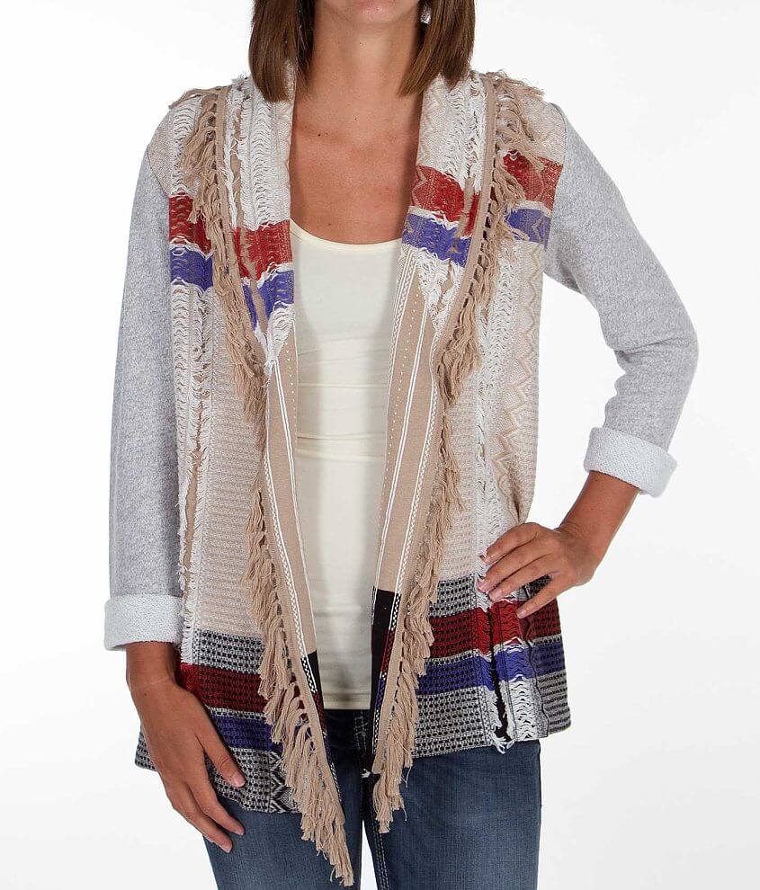 Gimmicks by BKE Fringe Cardigan Sweater front view