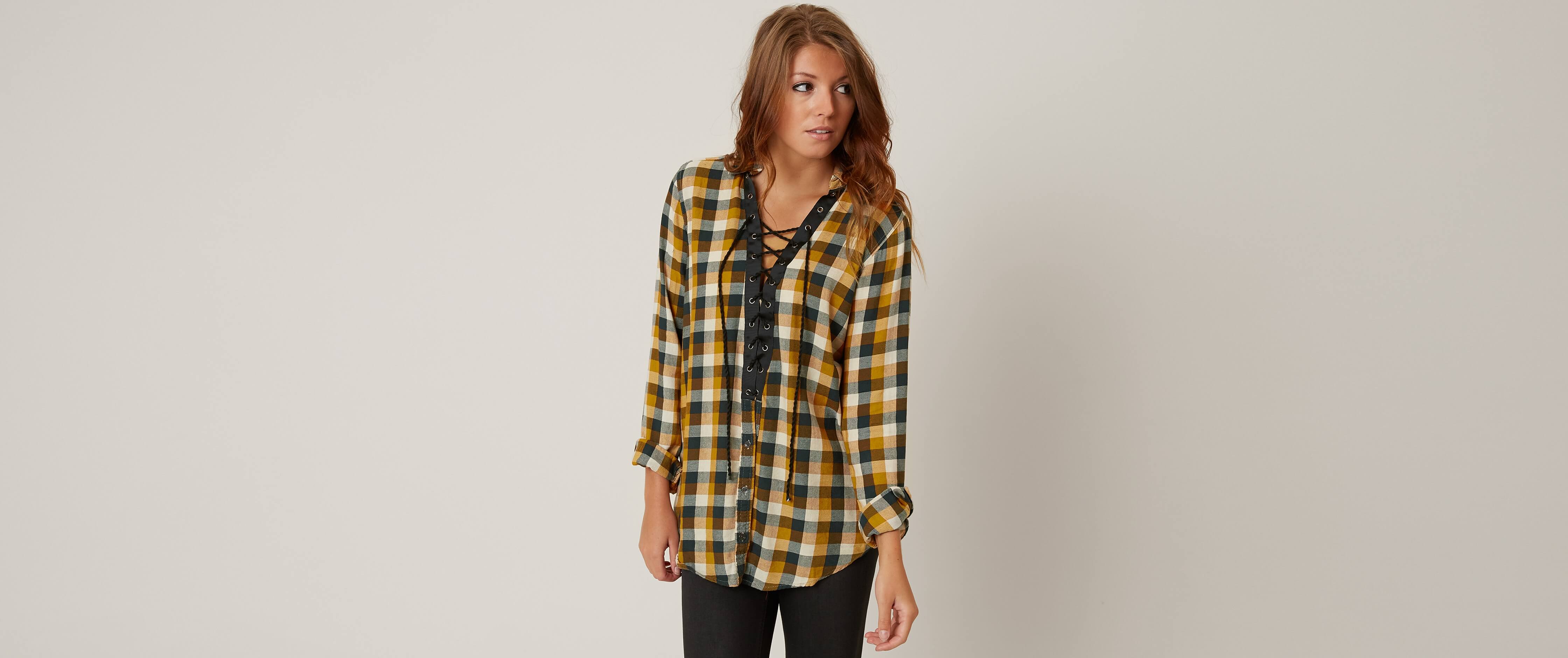 women's yellow plaid shirt