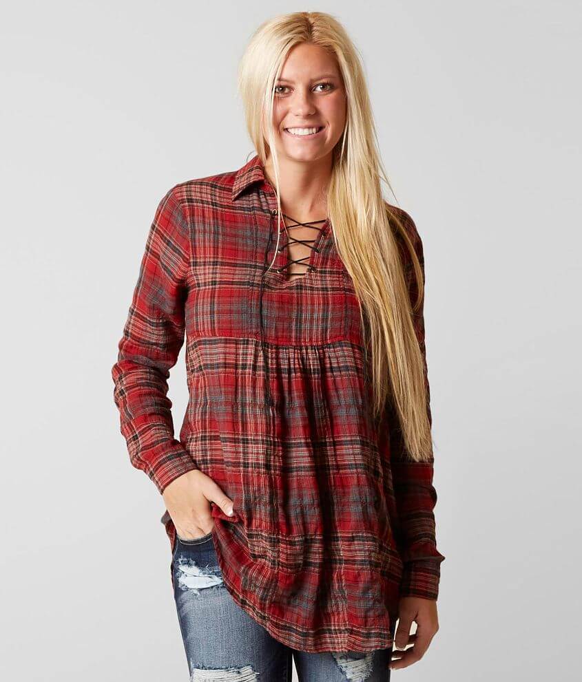 Gimmicks Plaid Tunic Top front view