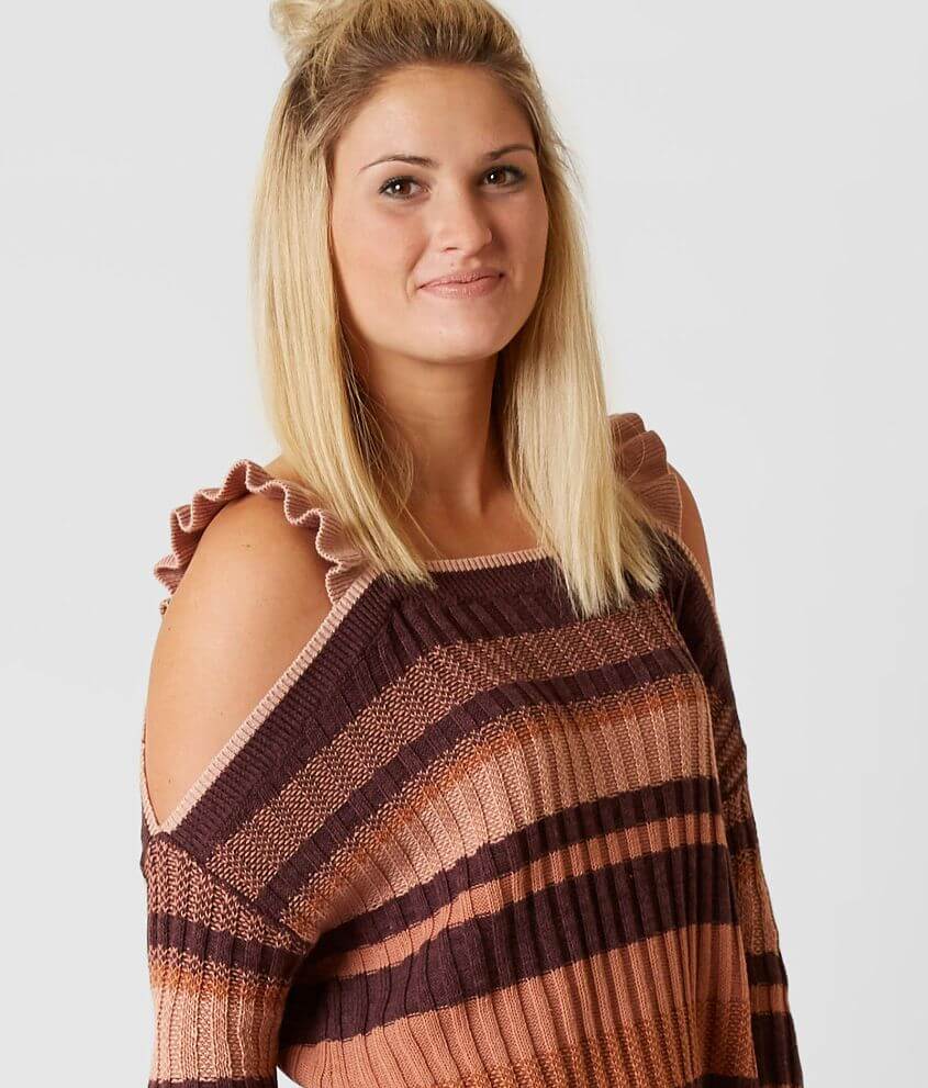Gimmicks Ribbed Cold Shoulder Sweater front view