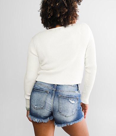 Love Tree Front Tie Cropped Cardigan Sweater back view
