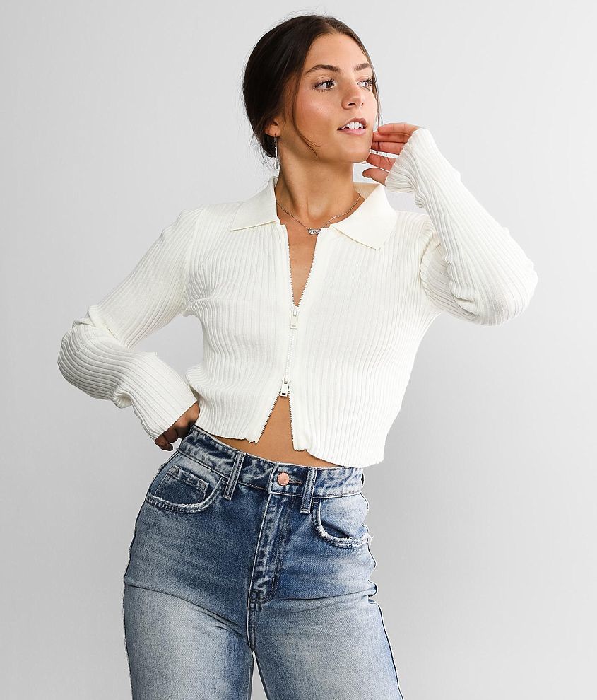 White cropped 2025 cardigan sweater