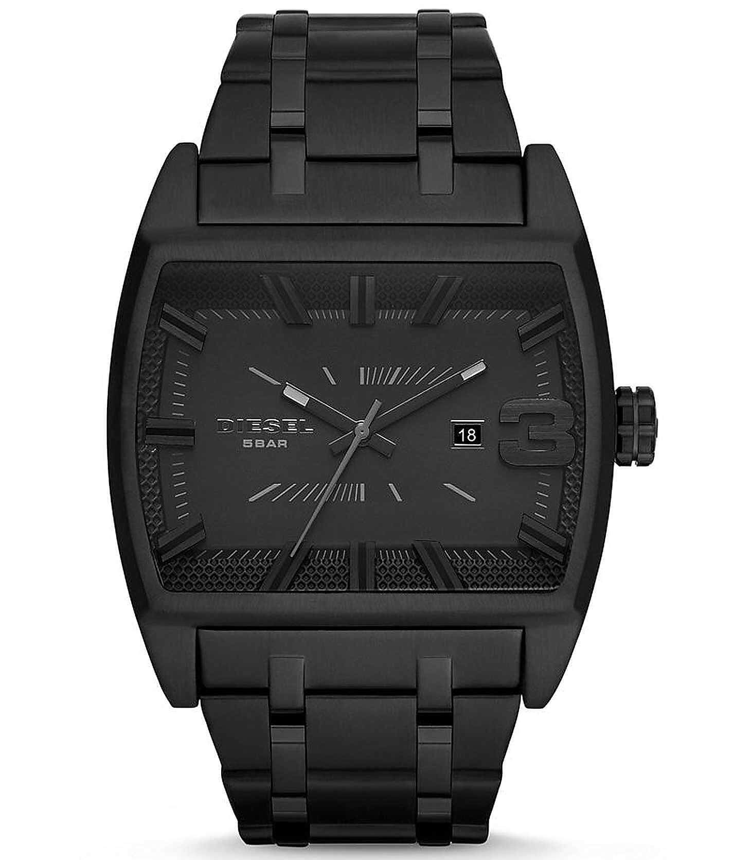 Men's Spiked chronograph black leather watch | Black | Diesel