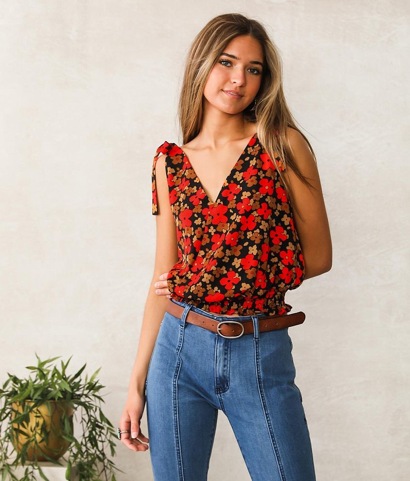 Willow & Root Floral Tie Strap Tank Top - Women's Tank Tops in Black Red