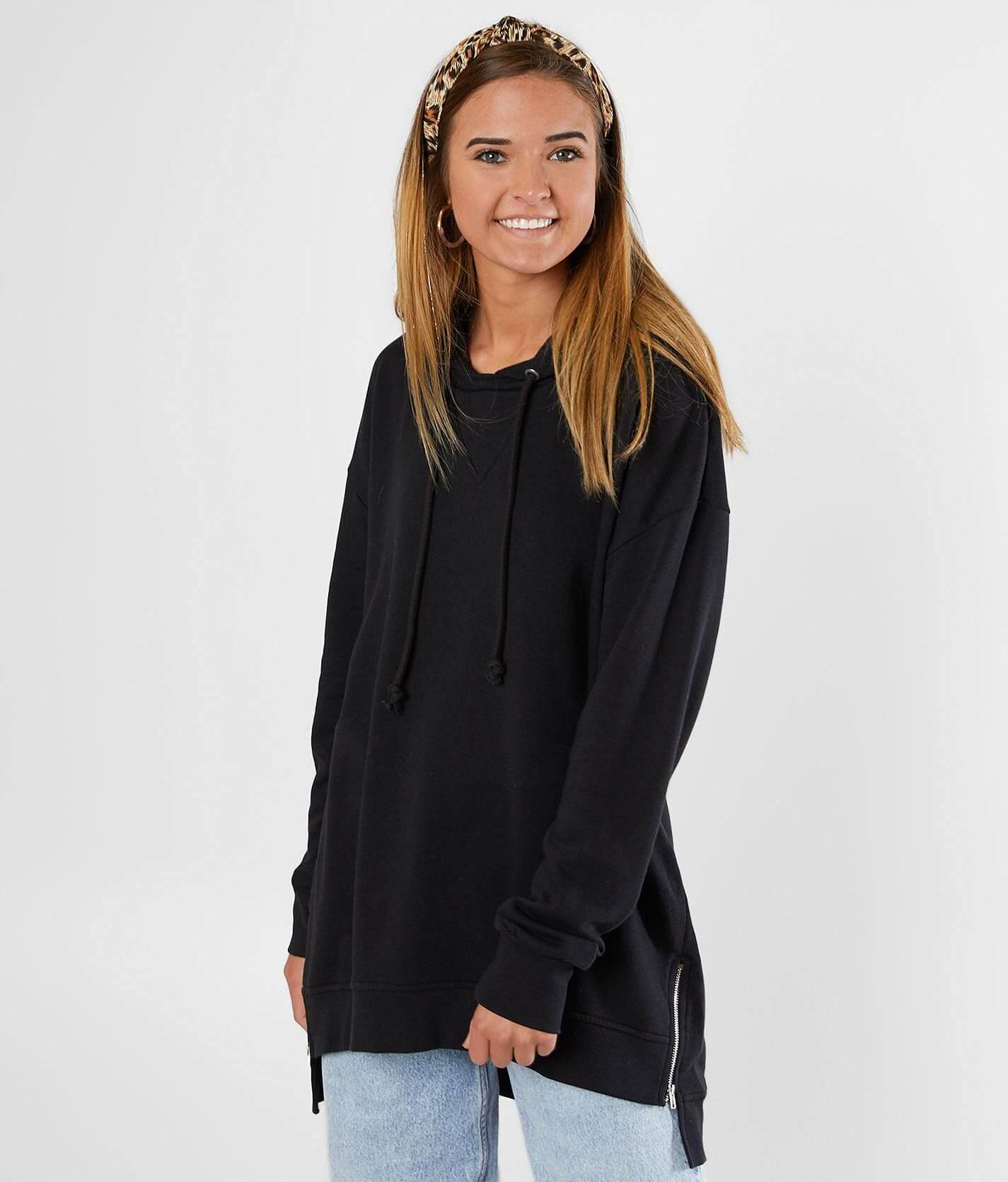 Oversize Long Sleeve Tunic Hoodie - Black