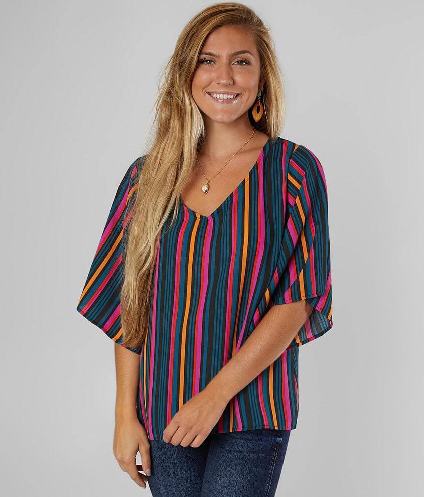 Willow &#38; Root Striped Chiffon Top front view