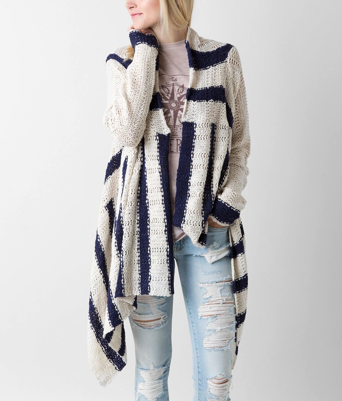 navy and cream cardigan