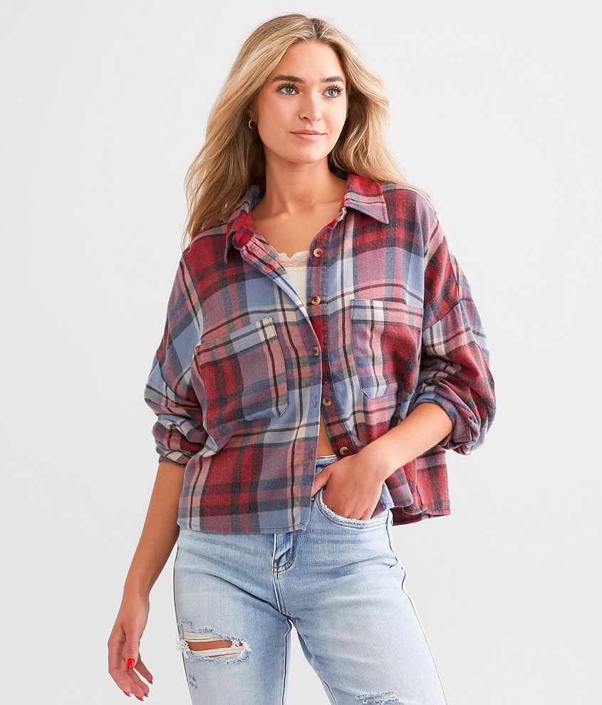 Modish Rebel Plaid Boyfriend Flannel Shirt front view