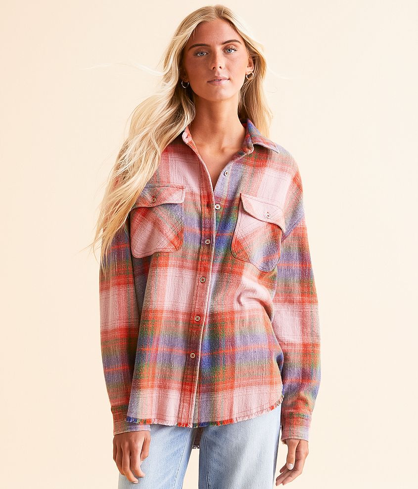 Modish Rebel Plaid Boyfriend Flannel Shirt front view