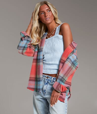 BKE Washed Flannel Boyfriend Shirt front view
