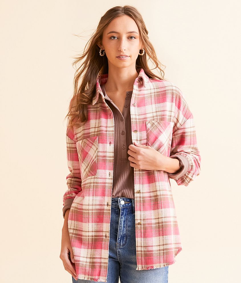 Modish Rebel Plaid Boyfriend Shirt front view