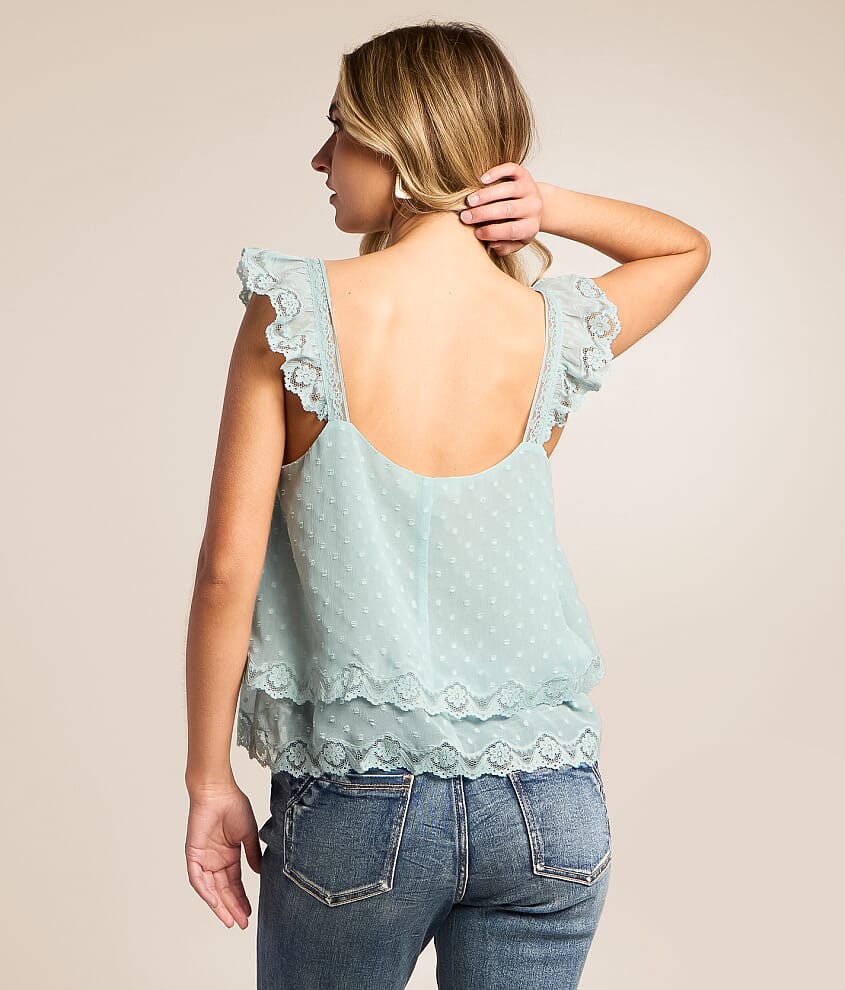 Swiss Dot Ruffle Henley Tank Top