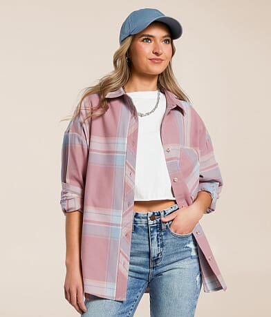 Modish Rebel Plaid Boyfriend Shirt front view