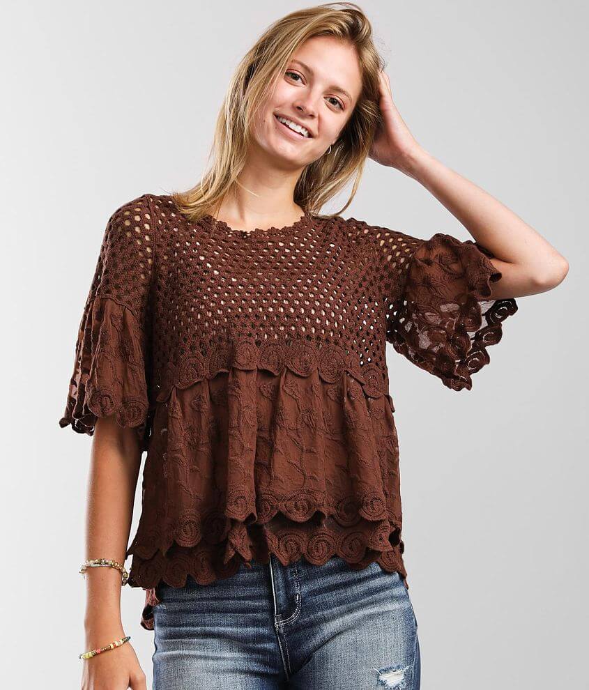Daytrip Pieced Crochet Mesh Top front view