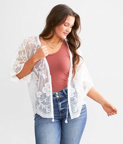 Dizzy Lizzy Scalloped Lace Kimono full left side view