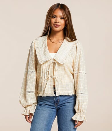 Willow & Root Plaid Collared Top front view