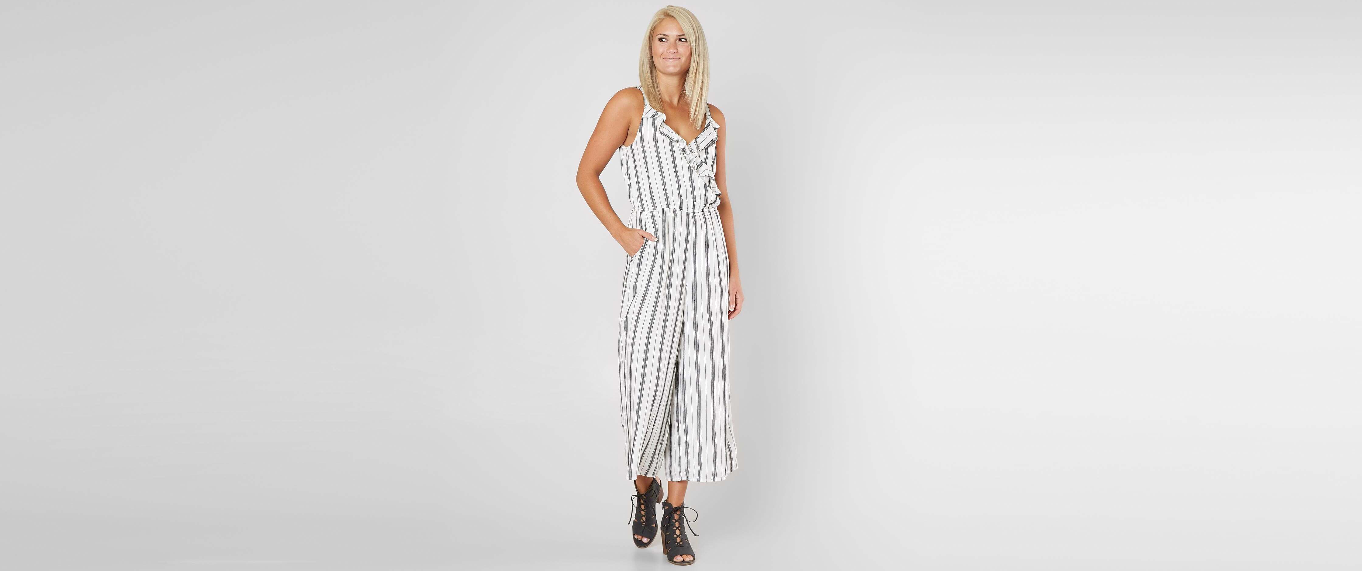 striped surplice jumpsuit