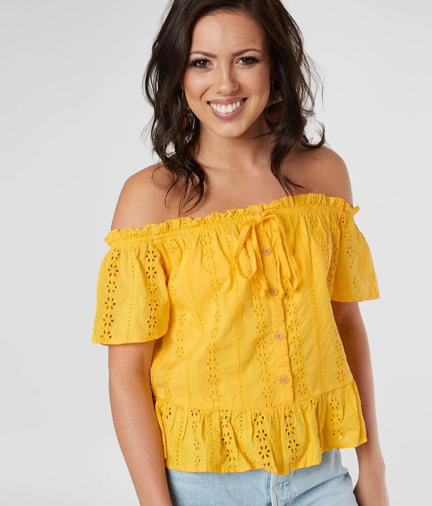 Daytrip Off The Shoulder Eyelet Top front view