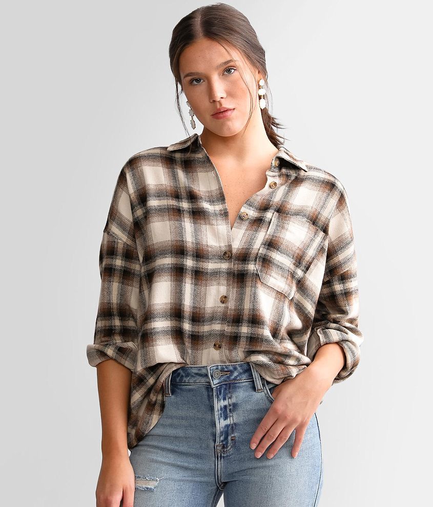 BKE Brushed Knit Flannel Shirt front view