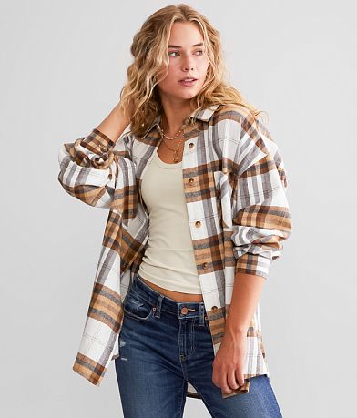 BKE Flannel Boyfriend Shirt front view