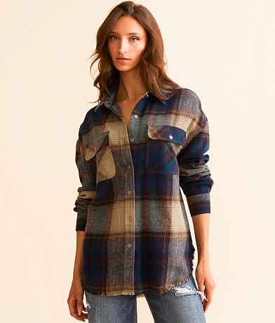 BKE Plaid Flannel Boyfriend Shirt front view