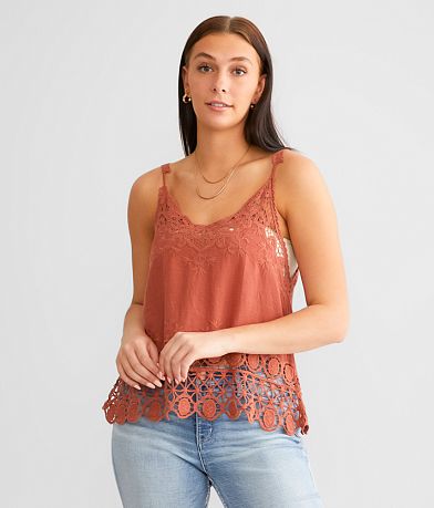 Daytrip Eyelash Lace Trim Tank Top - Women's Tank Tops in Rust