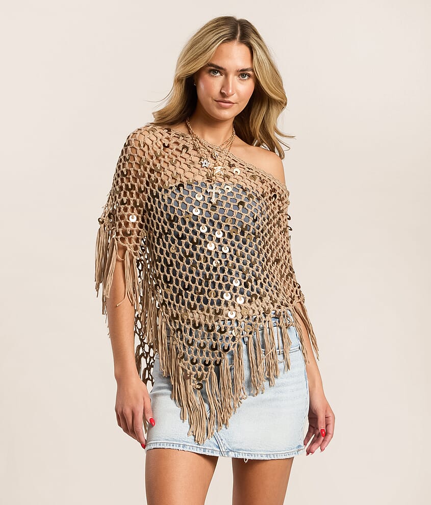 Dizzy Lizzy Sequin Fringe Sweater Poncho - Women's Sweaters in