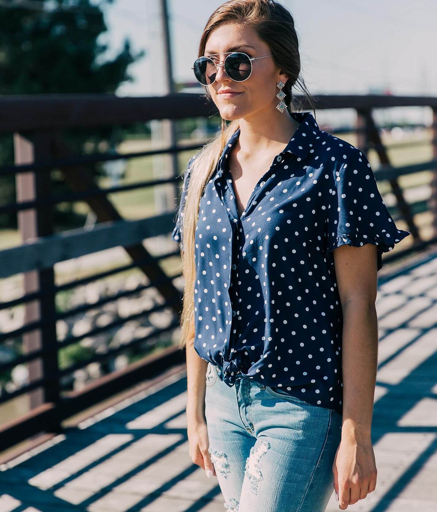 Willow & Root Polka Dot Blouse - Women's Shirts/Blouses in Navy 