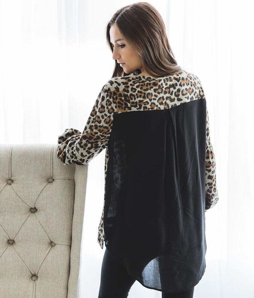 Doe &#38; Rae Pieced Leopard Print Top front view