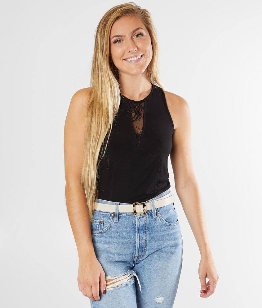 Image of red by BKE High Neck Lace Inset Tank Top