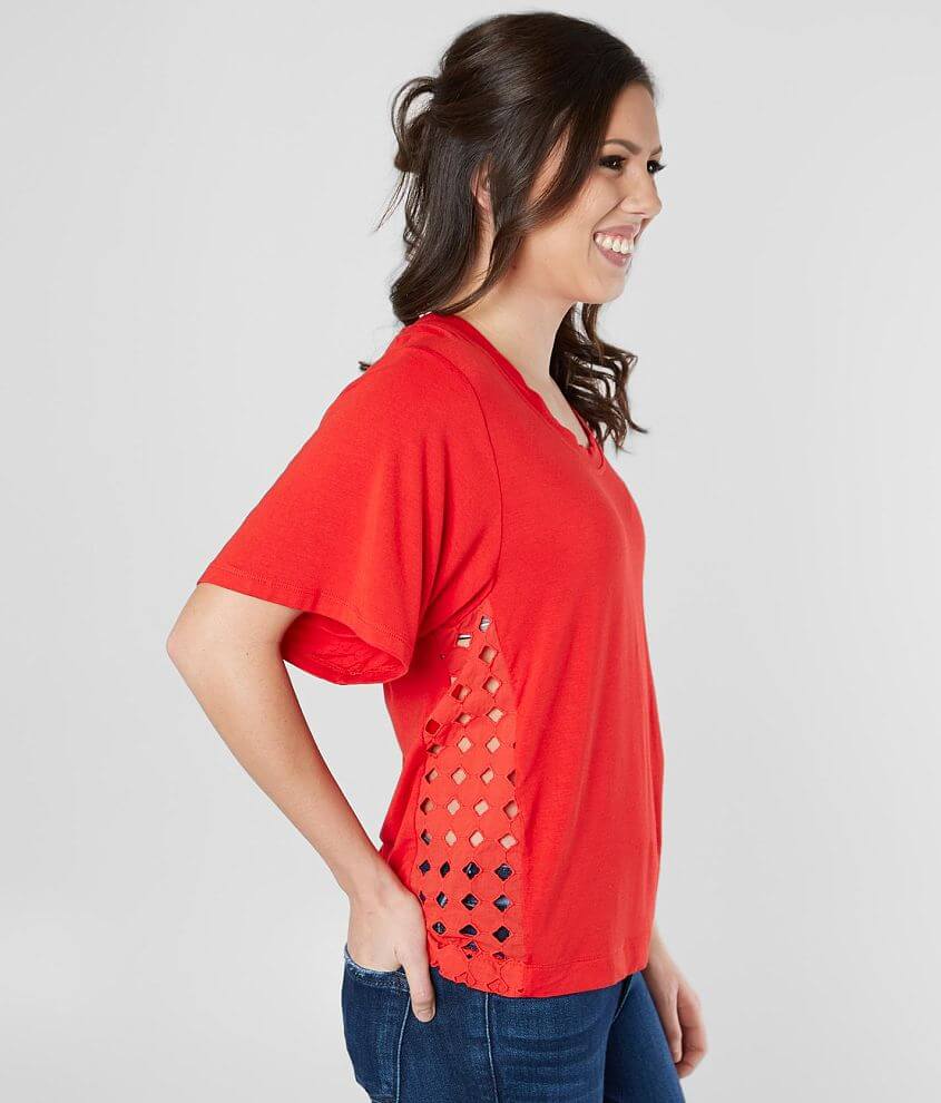 red by BKE Eyelet T-Shirt front view