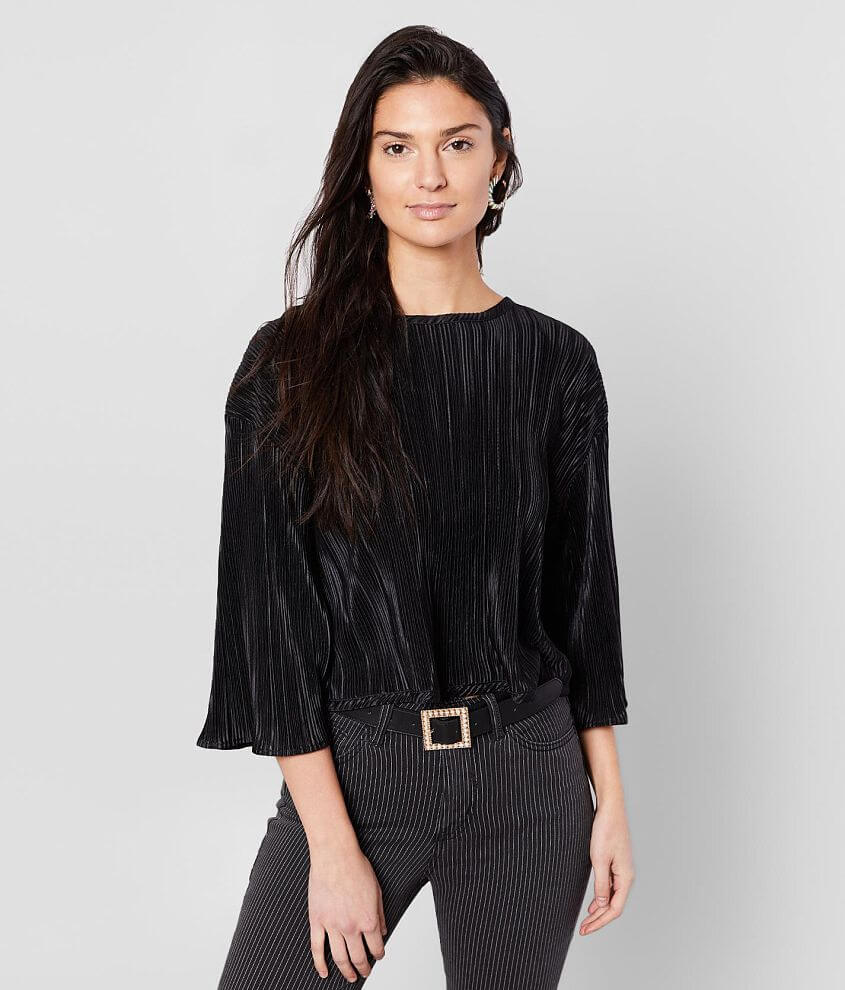 grehy Semi-Sheer Pleated Top front view