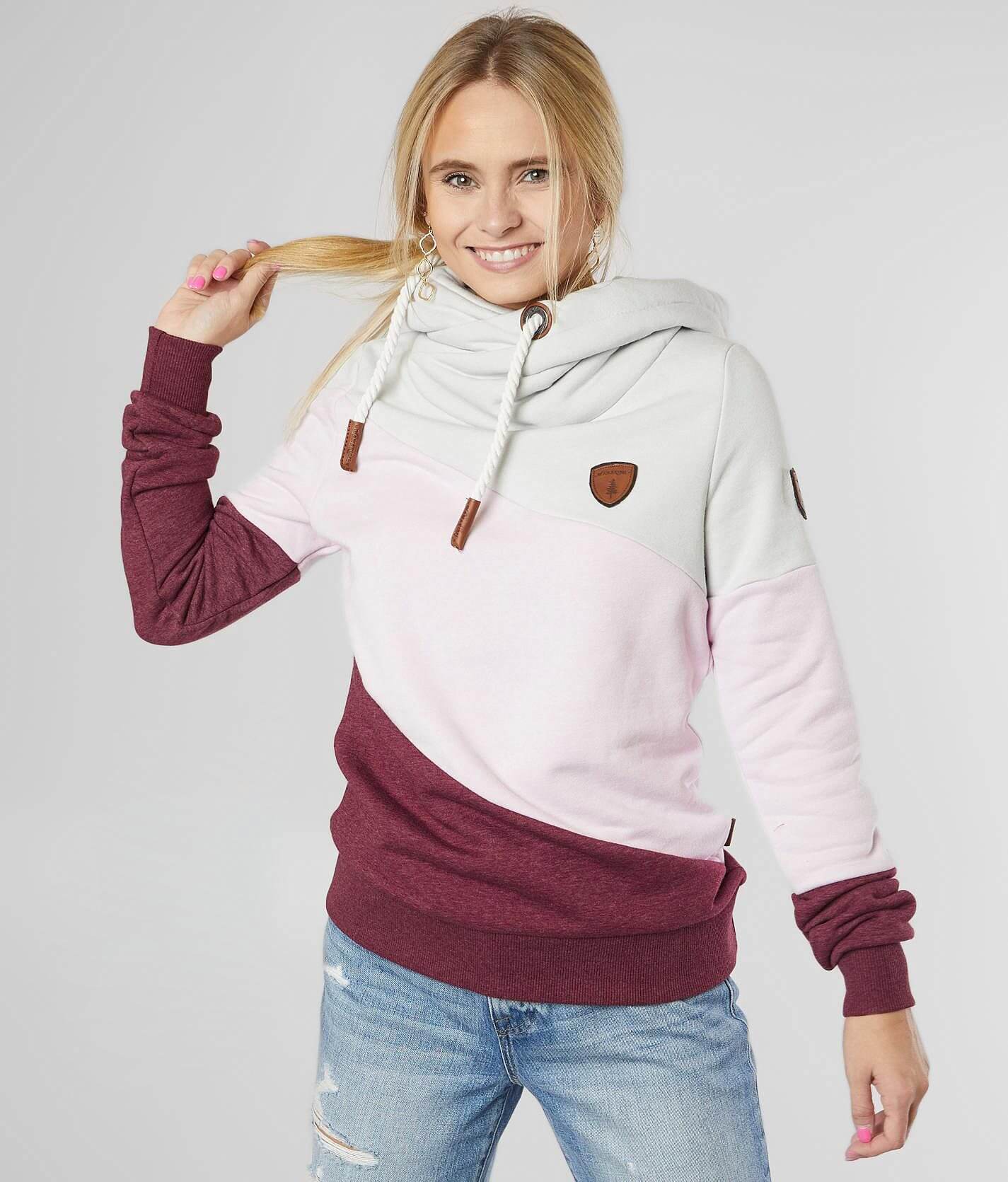 Wanakome Selene Asymmetrical Hooded Pullover Women s Sweatshirts in Buckle Combo Buckle