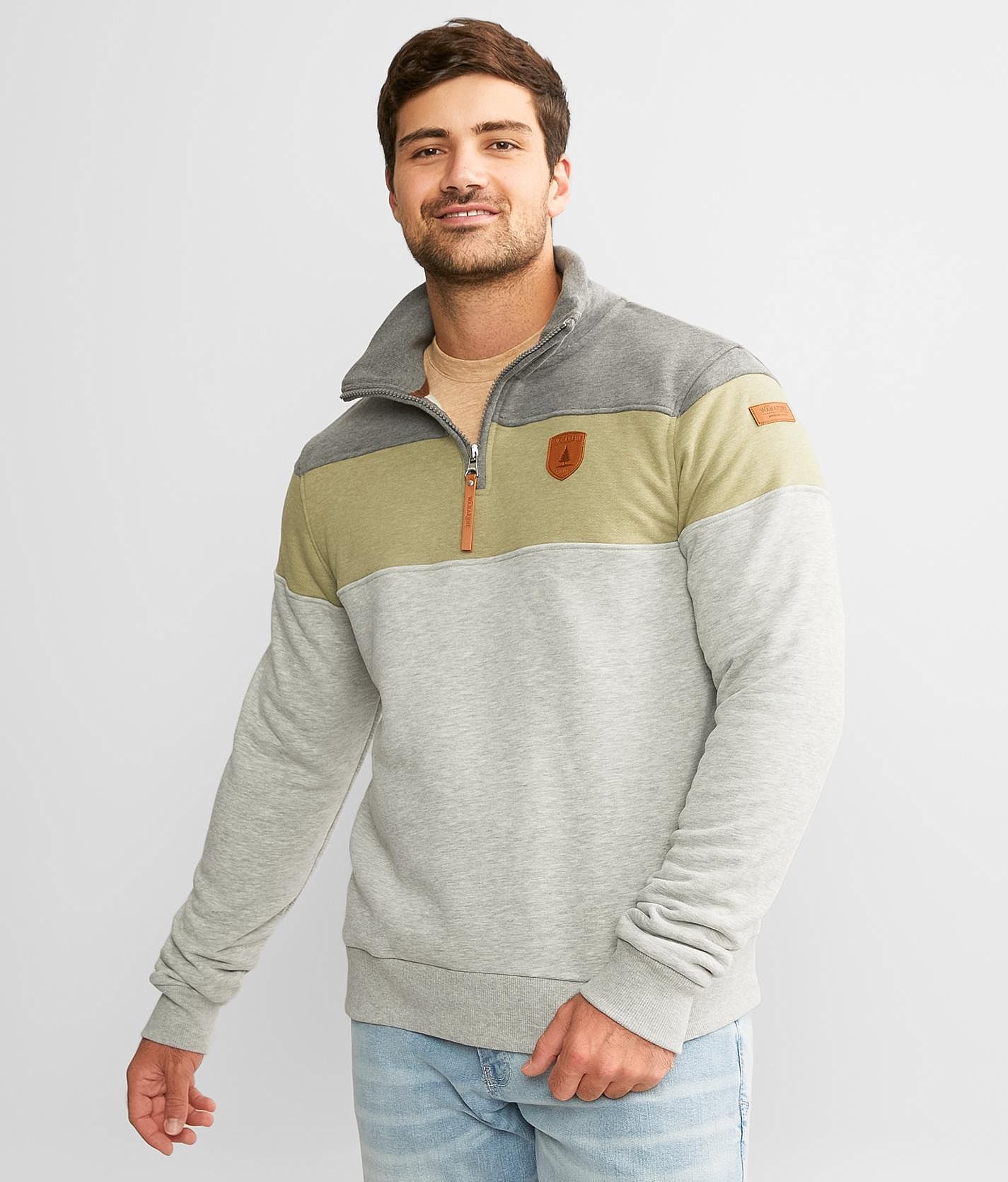 Pull color-block bande tricolore gris clair Homme