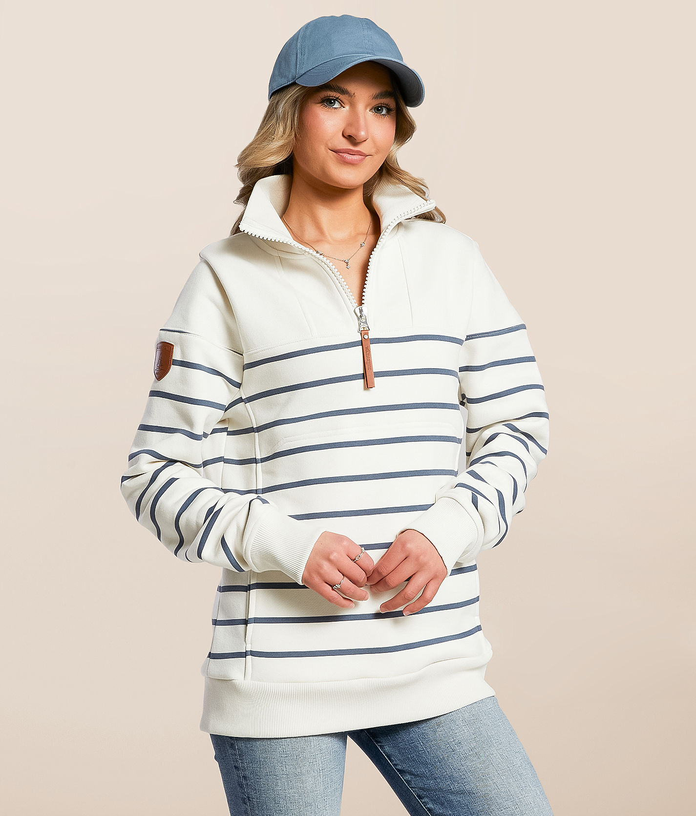 Wanakome Caro Quarter Zip Pullover - Women's Sweatshirts in Ivory