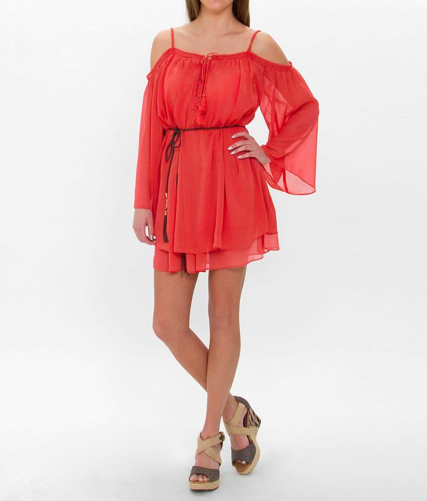 Coral cold shoulder dress sales