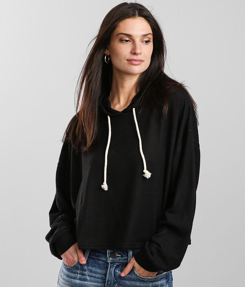 Double Zero Brushed Knit Hoodie - Women's Sweatshirts in Black 