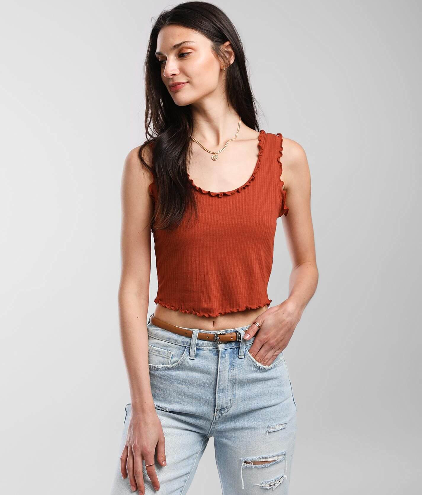 FITZ + EDDI Lace Trim Cropped Tank Top - Women's Tank Tops in Yellow