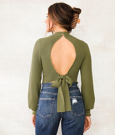 Double Zero Open Back Cropped Sweater back view