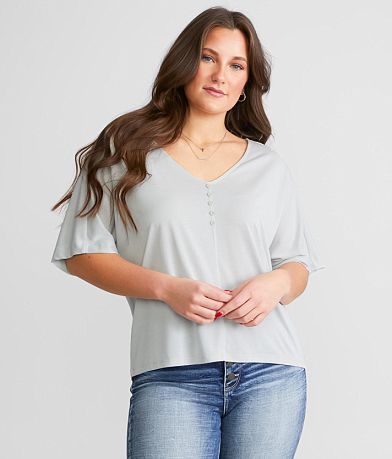 Double Zero Faux Henley Top front view