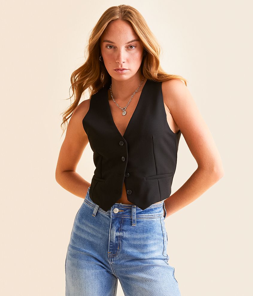 Double Zero Button-Up Cropped Vest front view