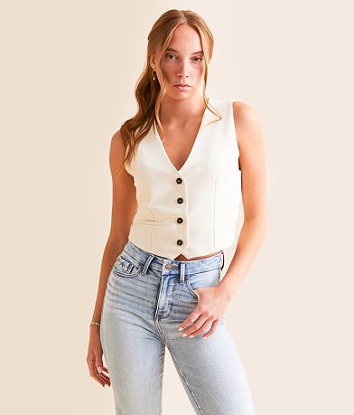 Double Zero Button-Up Cropped Vest front view