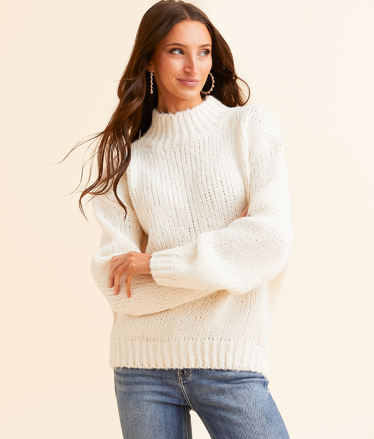 【mnem】24FW★ [mnem] back pintuck oversized top LUXVEER Womens Oversized Turtleneck Sweaters Batwing Long