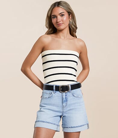 Double Zero Striped Sweater Cropped Tube Top front view
